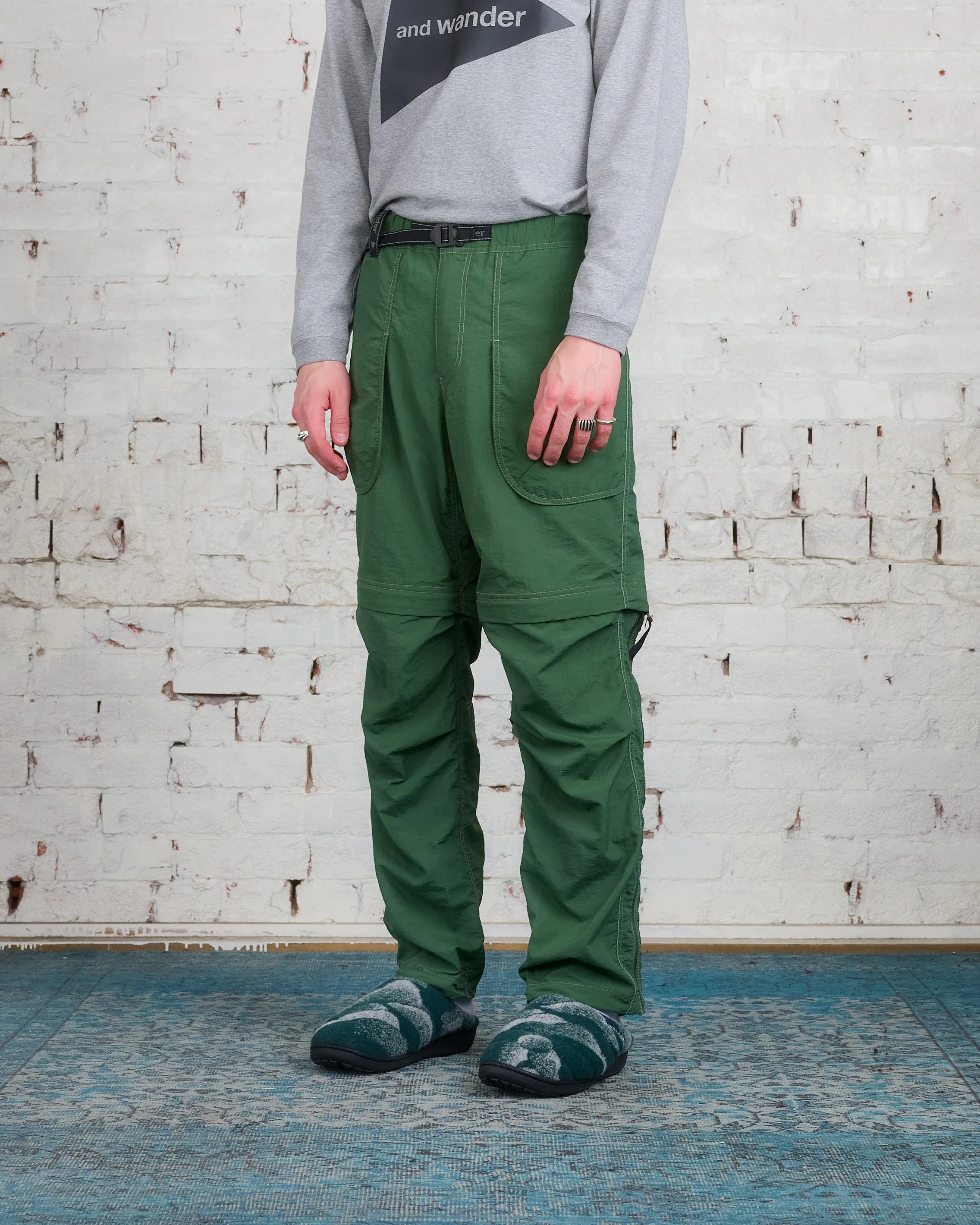and wander Nylon Taffeta Hiker 2-Way Pants Dark Green