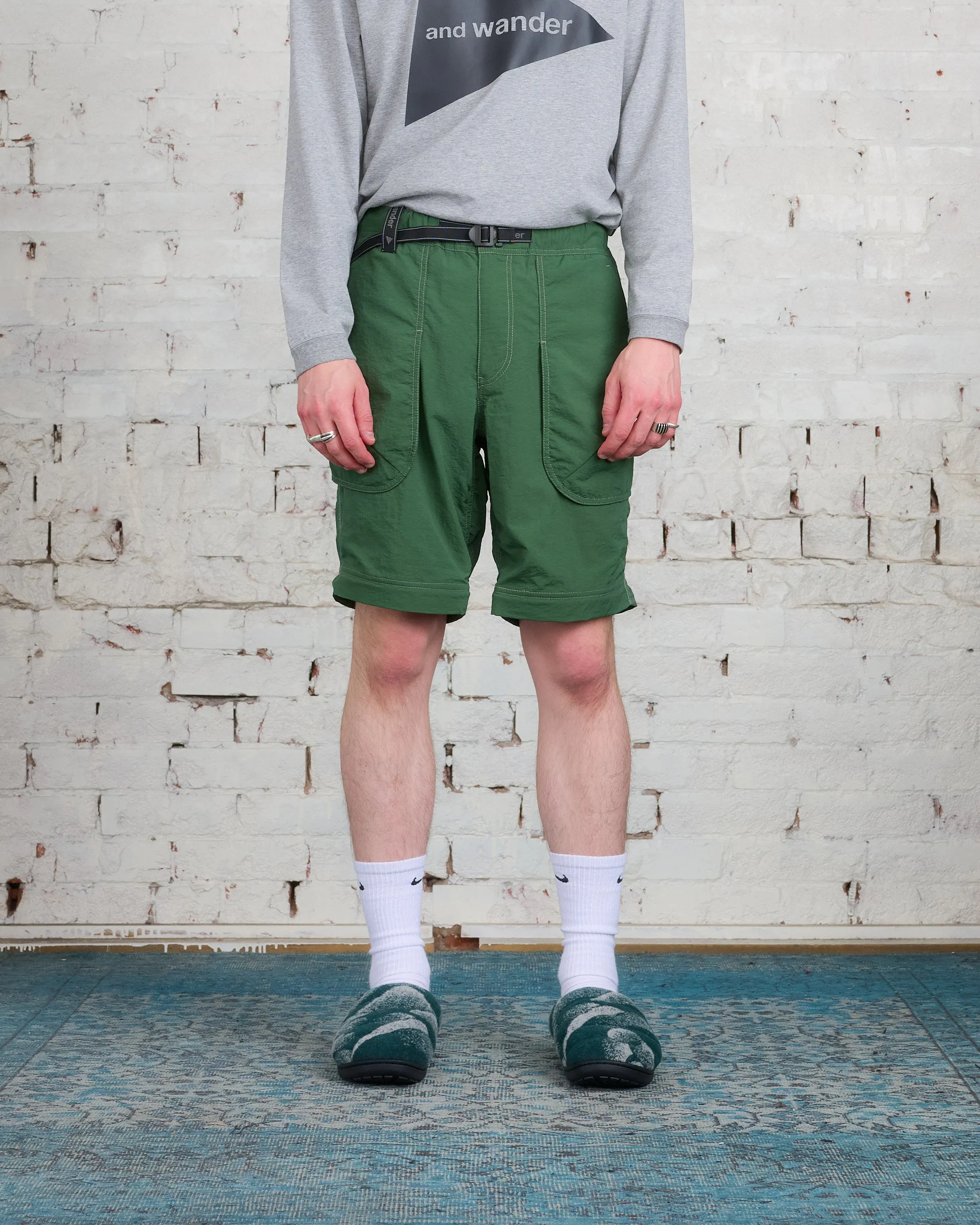 and wander Nylon Taffeta Hiker 2-Way Pants Dark Green