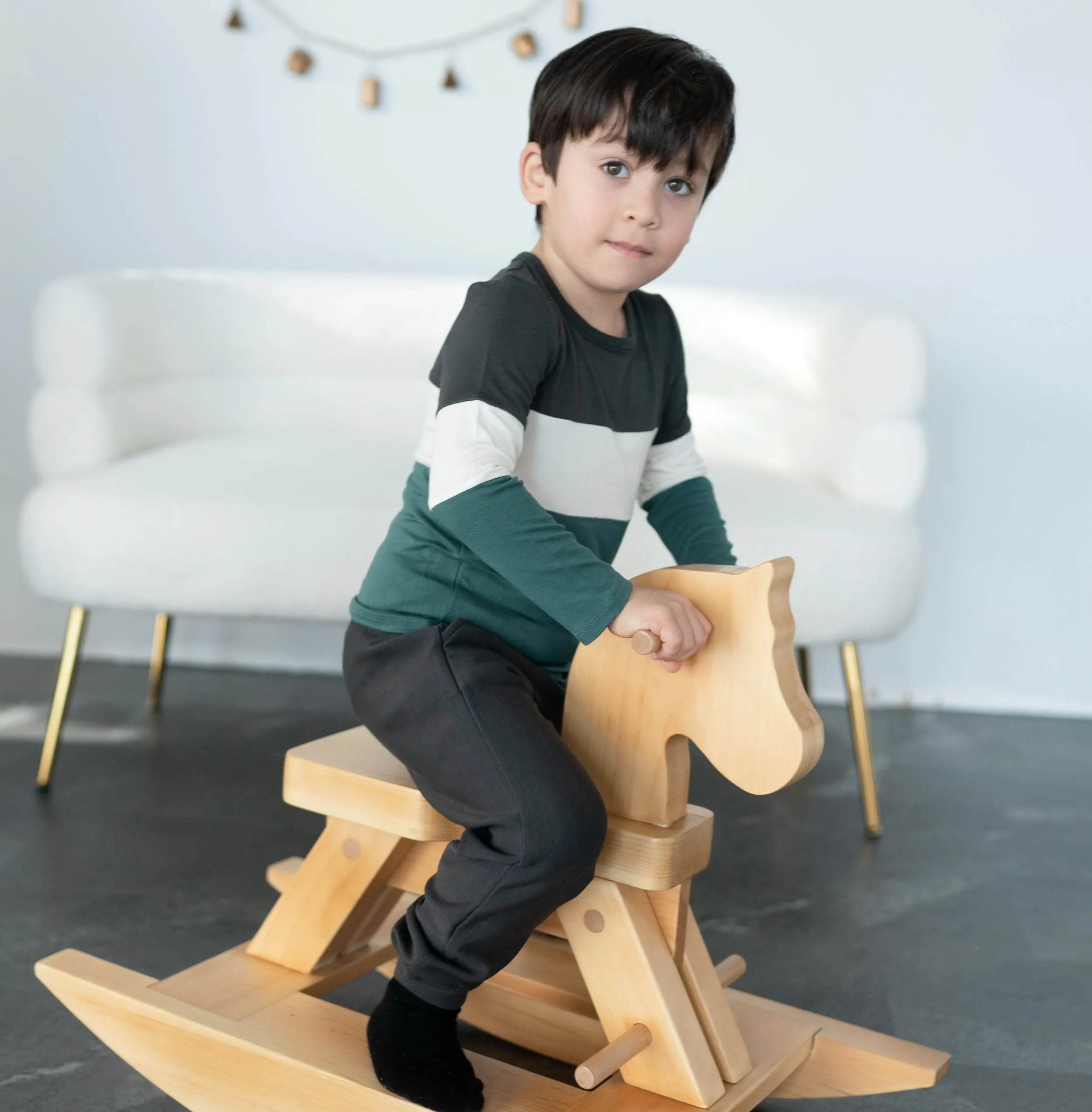 Bamboo Long Sleeve Color Block T-shirt (Pirate Ship/Feather/Pine)