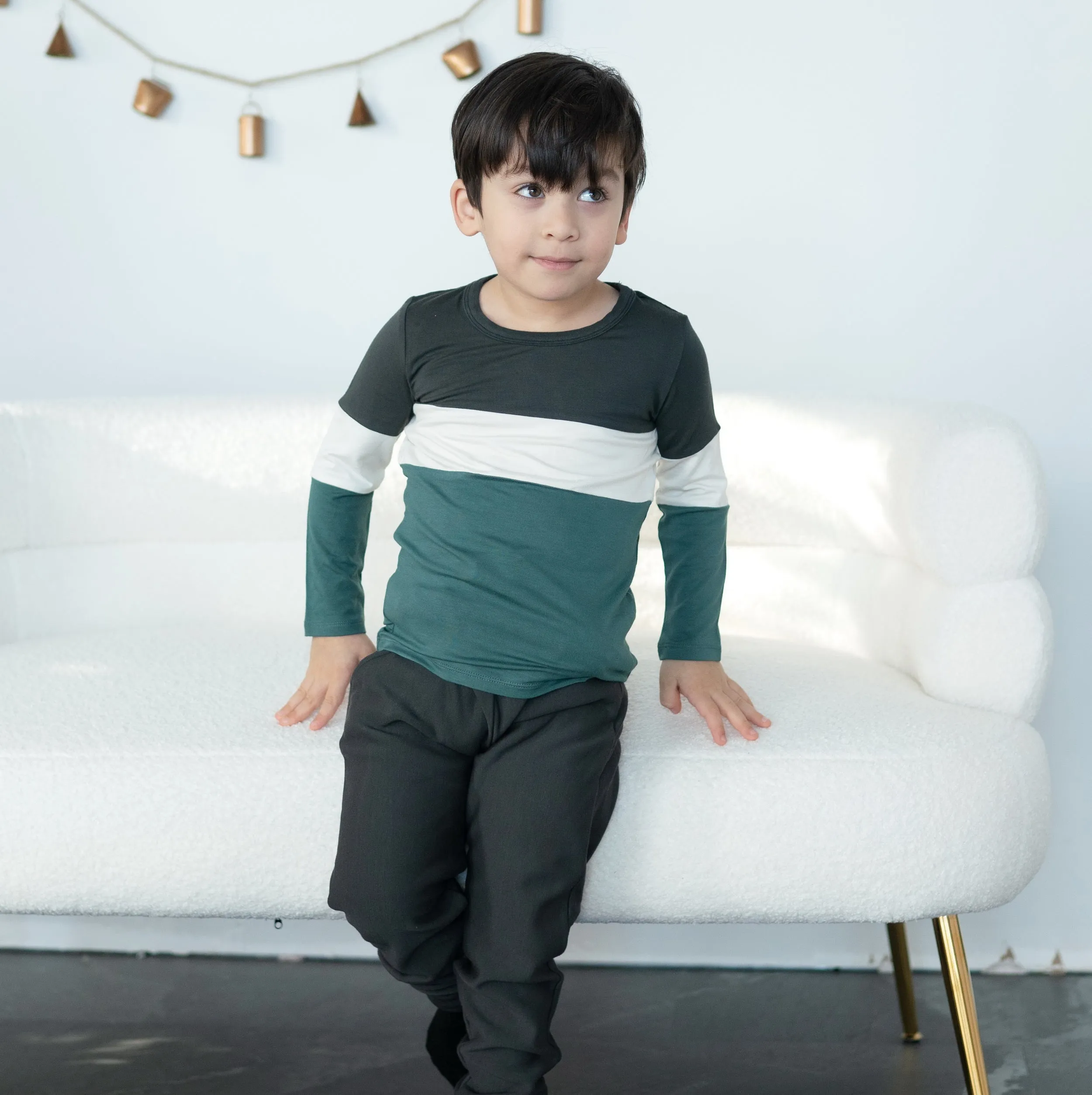 Bamboo Long Sleeve Color Block T-shirt (Pirate Ship/Feather/Pine)
