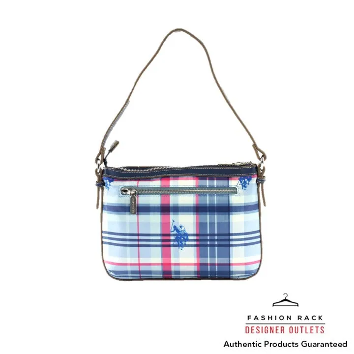 US Polo Assn Houston Checked Flat CrossbodyChecked Light Blue